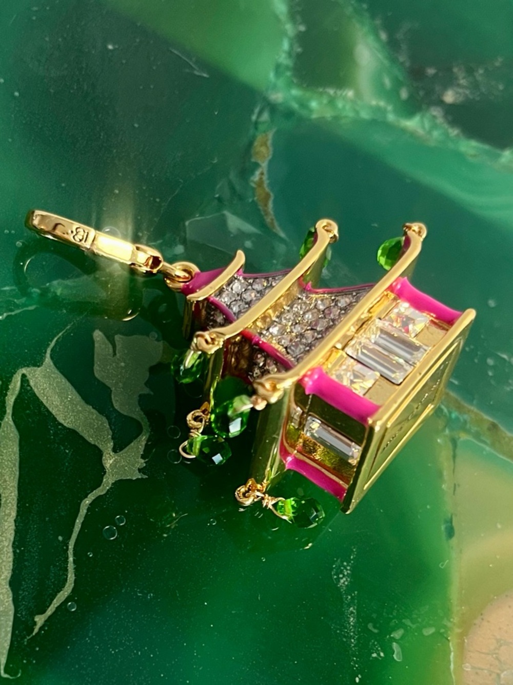 RARE Juicy Couture Pink Asian Pagoda Charm/Pendant w Green Crystal Drops - Picture 9 of 16